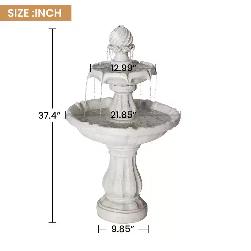 Fontaine d'eau extérieure à 2 niveaux, piédestal classique avec cascade pour terrasse, jardin, cour, blanc - ModernLuxe