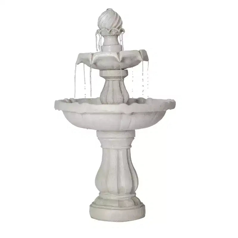 Fontaine d'eau extérieure à 2 niveaux, piédestal classique avec cascade pour terrasse, jardin, cour, blanc - ModernLuxe