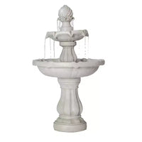 Fontaine d'eau extérieure à 2 niveaux, piédestal classique avec cascade pour terrasse, jardin, cour, blanc - ModernLuxe