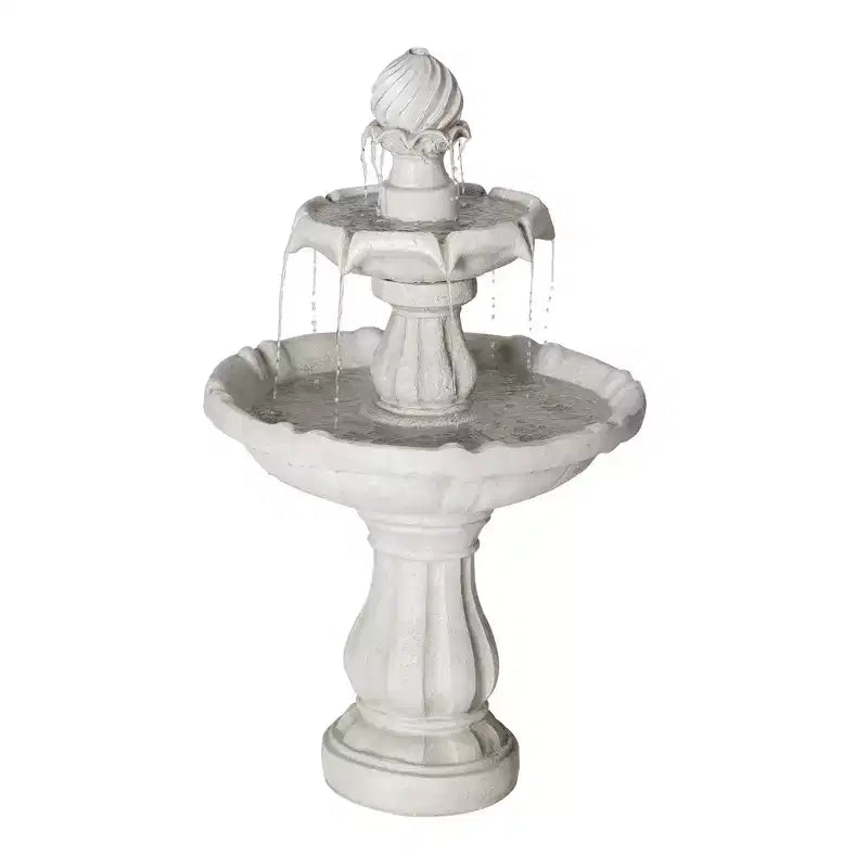 Fontaine d'eau extérieure à 2 niveaux, piédestal classique avec cascade pour terrasse, jardin, cour, blanc - ModernLuxe