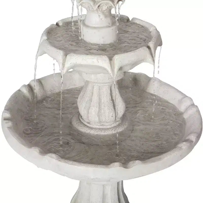 Fontaine d'eau extérieure à 2 niveaux, piédestal classique avec cascade pour terrasse, jardin, cour, blanc - ModernLuxe