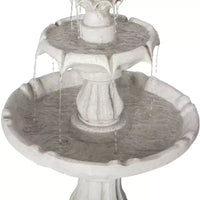 Fontaine d'eau extérieure à 2 niveaux, piédestal classique avec cascade pour terrasse, jardin, cour, blanc - ModernLuxe