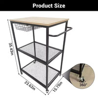 Desserte de cuisine vintage à roulettes à 3 niveaux avec poignée de poussée, 2 roues verrouillables, support utilitaire pour micro-ondes, rangement pour îlot de cuisine, bar à café, salon