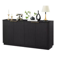 JVNOXK 63 Armoire de buffet à rayures verticales avec rangement, meuble TV à vagues incurvées pour salon, chambre, couloir, noir