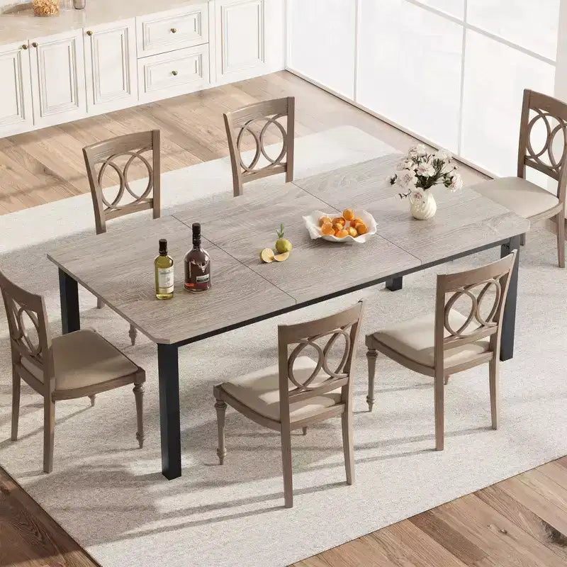 Table de salle à manger industrielle 78,7 pour 6-8 personnes, rectangulaire extra longue, cadre en métal robuste, finition bois gris rustique, cuisine et salle à manger modernes, gris