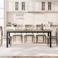 Table de salle à manger industrielle 78,7 pour 6-8 personnes, rectangulaire extra longue, cadre en métal robuste, finition bois gris rustique, cuisine et salle à manger modernes, gris