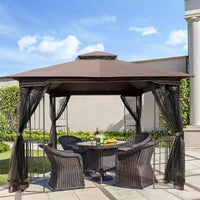 Tonnelle de jardin extérieure Clihome 3x3 m avec toit à double ventilation et moustiquaire, marron
