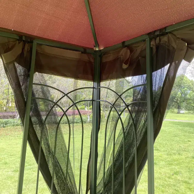 Tonnelle de jardin extérieure Clihome 3x3 m avec toit à double ventilation et moustiquaire, marron