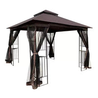 Tonnelle de jardin extérieure Clihome 3x3 m avec toit à double ventilation et moustiquaire, marron