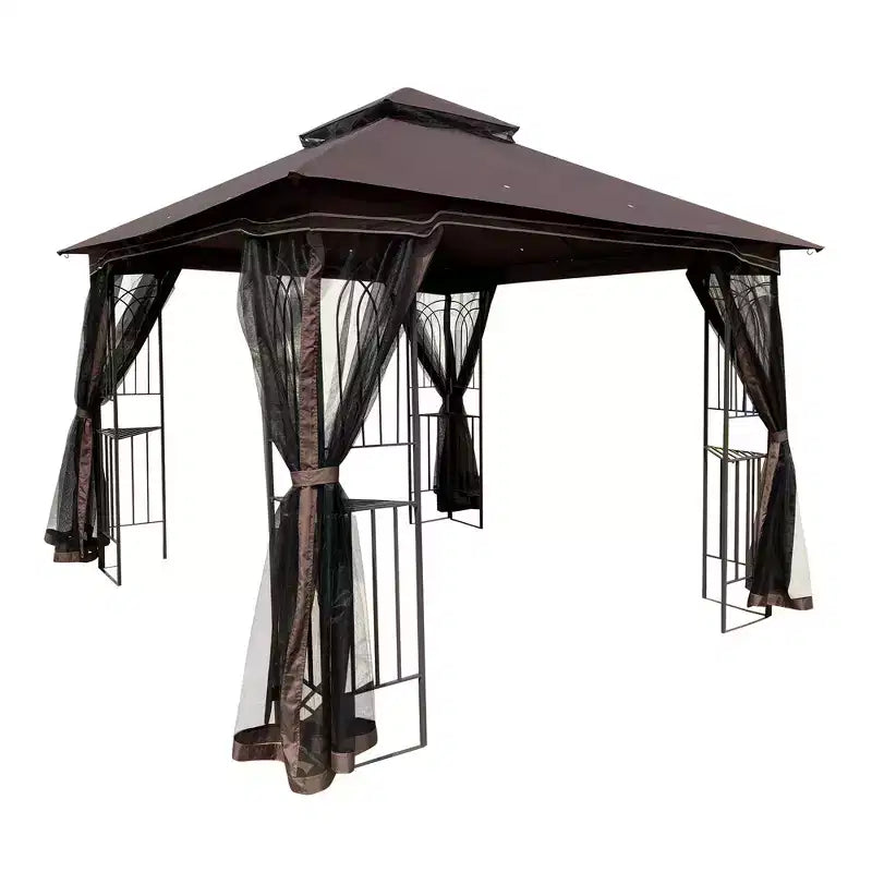 Tonnelle de jardin extérieure Clihome 3x3 m avec toit à double ventilation et moustiquaire, marron