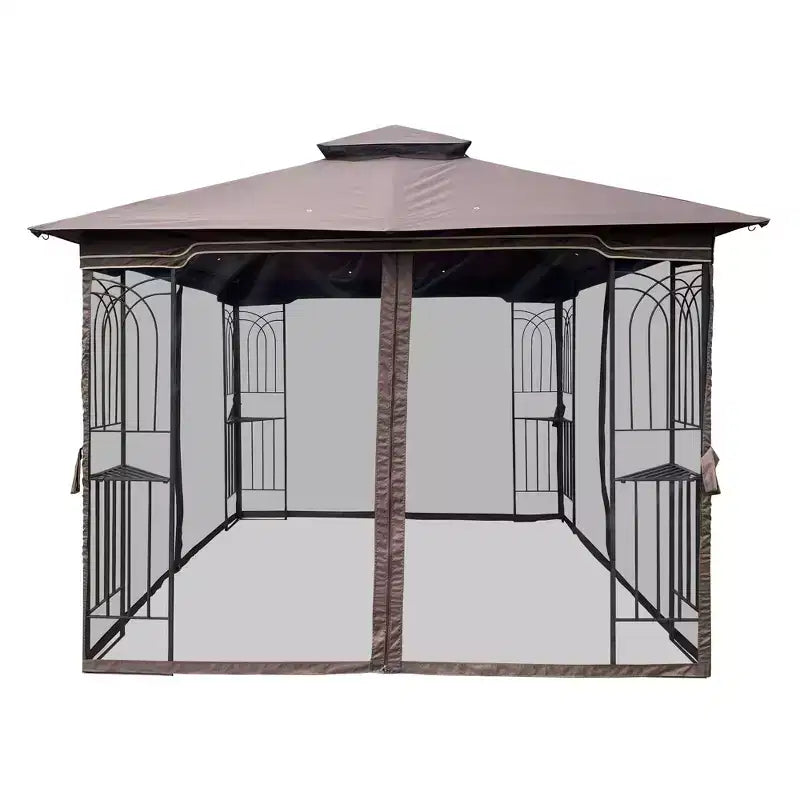 Tonnelle de jardin extérieure Clihome 3x3 m avec toit à double ventilation et moustiquaire, marron