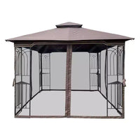 Tonnelle de jardin extérieure Clihome 3x3 m avec toit à double ventilation et moustiquaire, marron