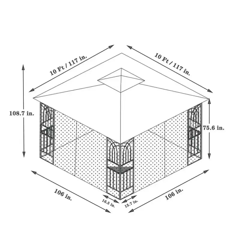 Tonnelle de jardin extérieure Clihome 3x3 m avec toit à double ventilation et moustiquaire, marron