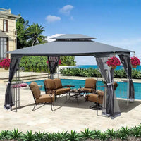 Clihome Canopy gazebo de patio extérieure 13x10 pi avec double toit aéré et moustiquaire amovible, gris
