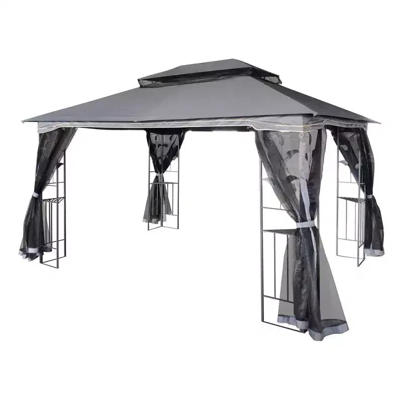 Clihome Canopy gazebo de patio extérieure 13x10 pi avec double toit aéré et moustiquaire amovible, gris