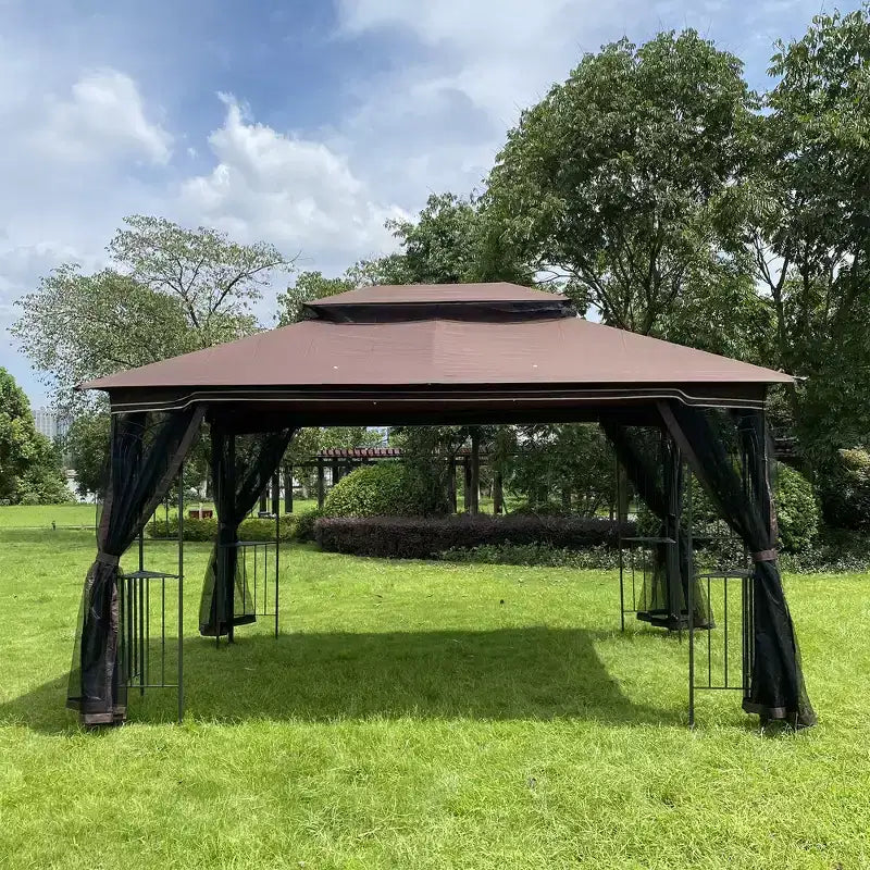 Clihome Canopy gazebo de patio extérieure 13x10 pi avec double toit aéré et moustiquaire amovible, gris