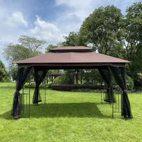 Clihome Canopy gazebo de patio extérieure 13x10 pi avec double toit aéré et moustiquaire amovible, gris