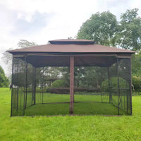 Clihome Canopy gazebo de patio extérieure 13x10 pi avec double toit aéré et moustiquaire amovible, gris