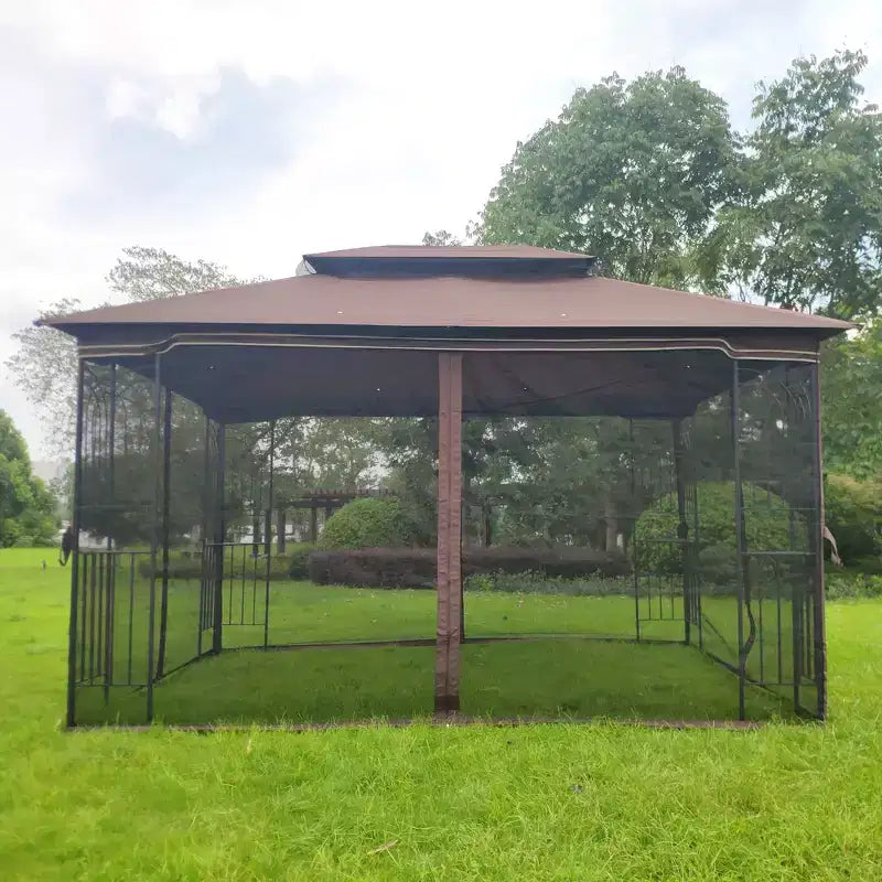 Clihome Canopy gazebo de patio extérieure 13x10 pi avec double toit aéré et moustiquaire amovible, gris