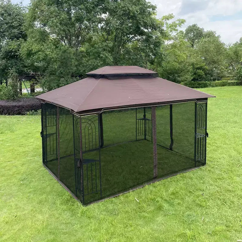 Clihome Canopy gazebo de patio extérieure 13x10 pi avec double toit aéré et moustiquaire amovible, gris