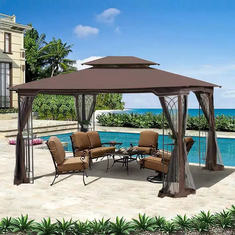 Clihome Canopy gazebo de patio extérieure 13x10 pi avec double toit aéré et moustiquaire amovible, gris