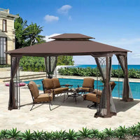 Clihome Canopy gazebo de patio extérieure 13x10 pi avec double toit aéré et moustiquaire amovible, gris