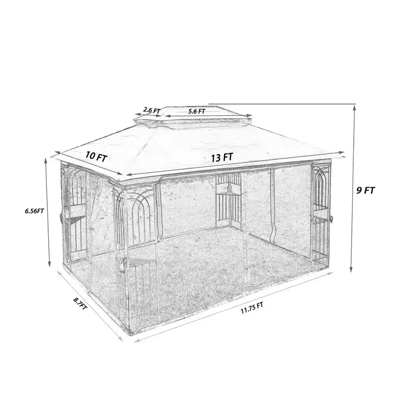 Clihome Canopy gazebo de patio extérieure 13x10 pi avec double toit aéré et moustiquaire amovible, gris