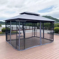 Clihome Canopy gazebo de patio extérieure 13x10 pi avec double toit aéré et moustiquaire amovible, gris