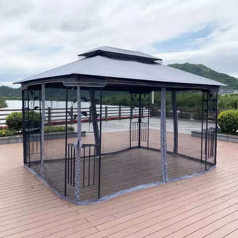 Clihome Canopy gazebo de patio extérieure 13x10 pi avec double toit aéré et moustiquaire amovible, gris