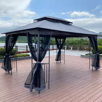 Clihome Canopy gazebo de patio extérieure 13x10 pi avec double toit aéré et moustiquaire amovible, gris