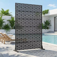 Dovelina écran d'intimité extérieur en métal 72H x 47W, panneaux de clôture autoportants en noir pour jardin patio terrasse cour
