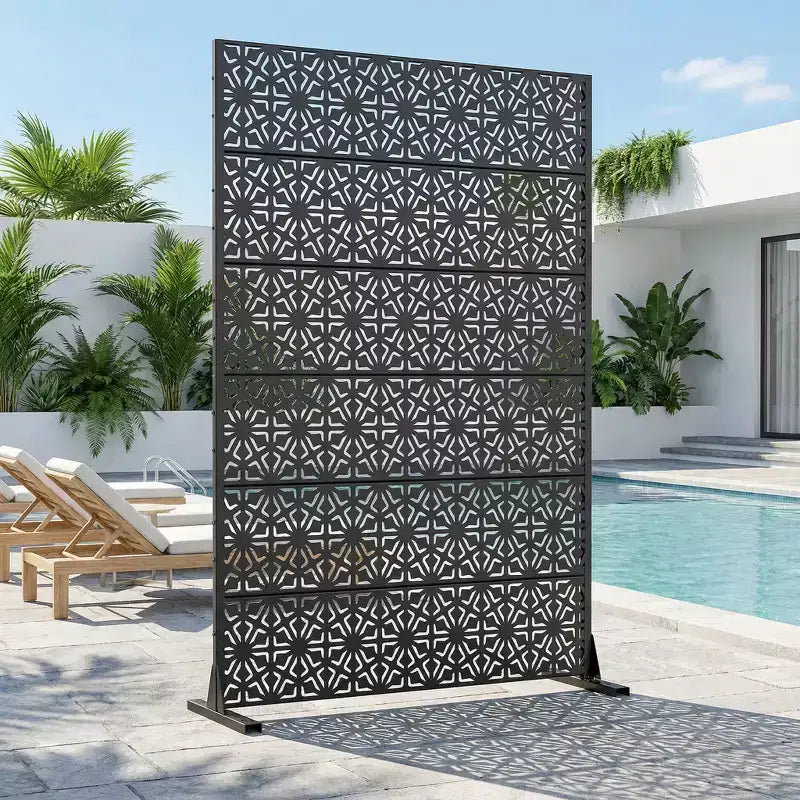 Dovelina écran d'intimité extérieur en métal 72H x 47W, panneaux de clôture autoportants en noir pour jardin patio terrasse cour