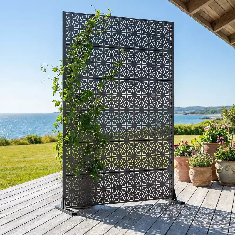 Dovelina écran d'intimité extérieur en métal 72H x 47W, panneaux de clôture autoportants en noir pour jardin patio terrasse cour