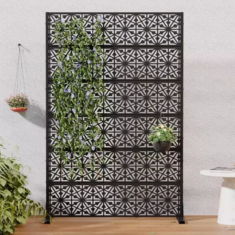 Dovelina écran d'intimité extérieur en métal 72H x 47W, panneaux de clôture autoportants en noir pour jardin patio terrasse cour