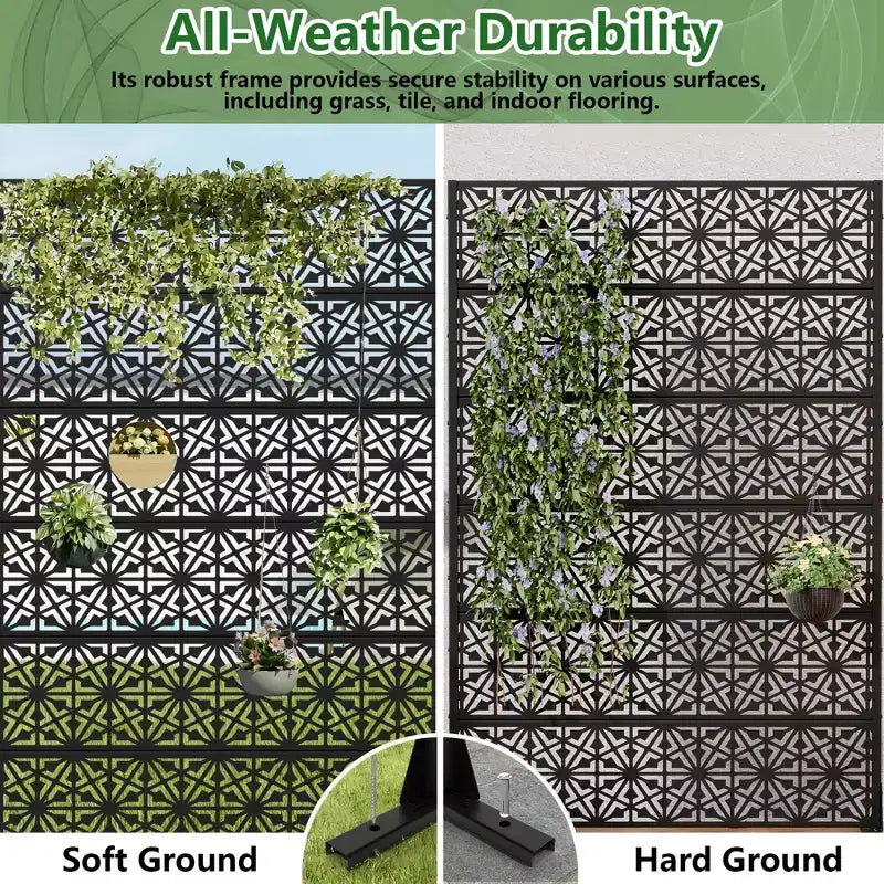 Dovelina écran d'intimité extérieur en métal 72H x 47W, panneaux de clôture autoportants en noir pour jardin patio terrasse cour
