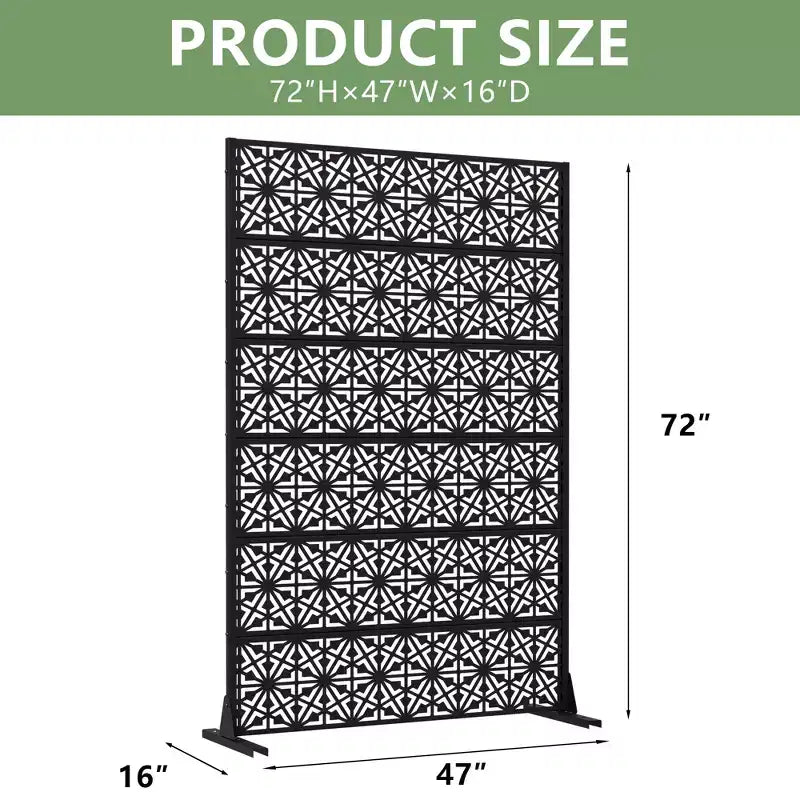 Dovelina écran d'intimité extérieur en métal 72H x 47W, panneaux de clôture autoportants en noir pour jardin patio terrasse cour