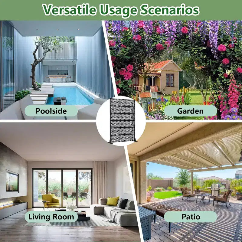 Dovelina écran d'intimité extérieur en métal 72H x 47W, panneaux de clôture autoportants en noir pour jardin patio terrasse cour