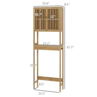 Meuble de rangement vertical en bambou GDFStudio Rhett à poser au-dessus des toilettes avec étagères réglables et portes à lattes