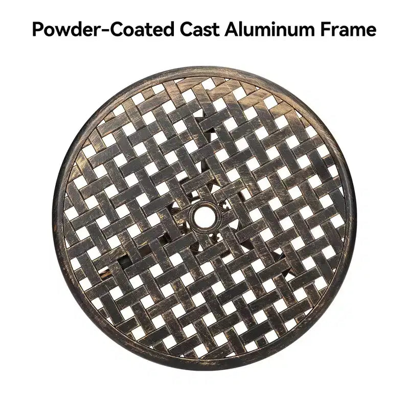 Table de bistrot ronde en fonte d'aluminium de 24 pouces avec 2 trous pour parasol, table d'appoint d'extérieur, table basse antirouille pour jardin, terrasse