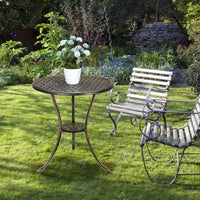 Table de bistrot ronde en fonte d'aluminium de 24 pouces avec 2 trous pour parasol, table d'appoint d'extérieur, table basse antirouille pour jardin, terrasse