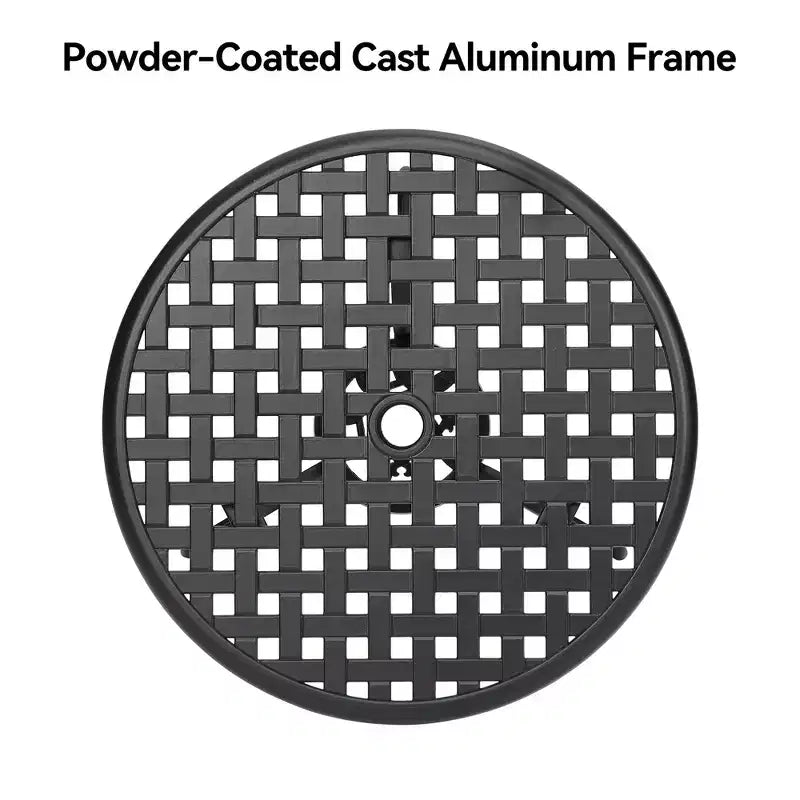 Table de bistrot ronde en fonte d'aluminium de 24 pouces avec 2 trous pour parasol, table d'appoint d'extérieur, table basse antirouille pour jardin, terrasse