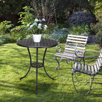 Table de bistrot ronde en fonte d'aluminium de 24 pouces avec 2 trous pour parasol, table d'appoint d'extérieur, table basse antirouille pour jardin, terrasse