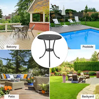 Table de bistrot ronde en fonte d'aluminium de 24 pouces avec 2 trous pour parasol, table d'appoint d'extérieur, table basse antirouille pour jardin, terrasse