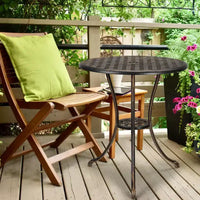 Table de bistrot ronde en fonte d'aluminium de 24 pouces avec 2 trous pour parasol, table d'appoint d'extérieur, table basse antirouille pour jardin, terrasse