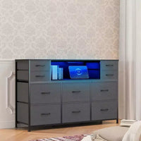 Commode en tissu à 10 tiroirs, étagères ouvertes, meuble de rangement moderne, pour chambre, salon, couloir