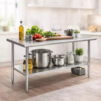 Table de travail robuste en acier inoxydable 60x30 avec étagère réglable, certifiée NSF, capacité de 236 kg, surface facile à nettoyer pour les cuisines commerciales et domestiques