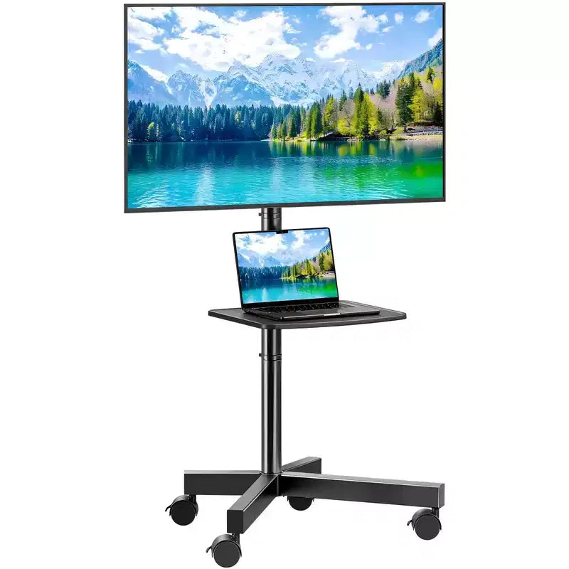 Chariot TV mobile PERLESMITH avec roues pour TV LCD/LED/OLED de 23 à 60 pouces, étagère réglable en hauteur, supporte jusqu'à 40 kg, VESA max 400x400mm