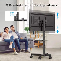 Chariot TV mobile PERLESMITH avec roues pour TV LCD/LED/OLED de 23 à 60 pouces, étagère réglable en hauteur, supporte jusqu'à 40 kg, VESA max 400x400mm