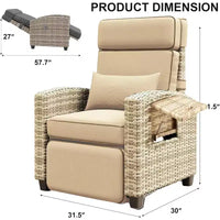 Fauteuil inclinable d'extérieur reglable 145 avec repose-pieds, coussin amovible et table d'appoint, rotin/acier toutes saisons, kaki