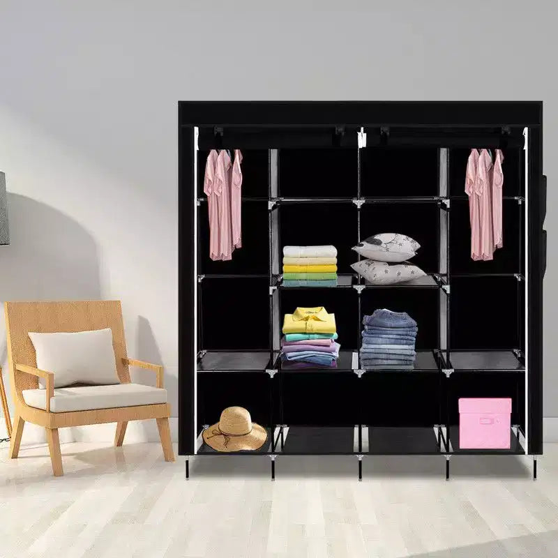 Armoire de rangement portable Karl Home 12 cubes avec 2 tringles de suspension et 4 poches latérales, organisateur de rangement 4 niveaux en tissu non tissé noir